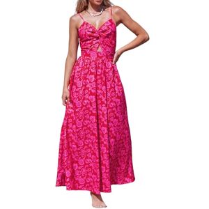 CUPSHE Women's Maxi Casual Dress V Neck Sleeveless Twisted Tie Back Paisley Floral Print Summer Long Party Cocktail A-line Dress Red Floral L