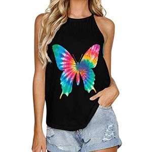 Generic041 Tie Dye Butterfly Fashion Tank Top for Women Summer Crew Neck T Shirts Sleeveless Yoga Blouse Tee L