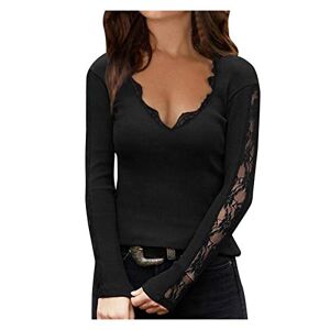 Briskorry Women's Lace Blouse Sexy V Neck Long Sleeve Shirt Casual Off Shoulder Tunic Top Fashion Long Sleeve Shirt Elegant Plain Pullover with Floral Streetwear