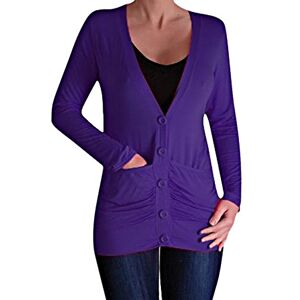 EyeCatchClothing Pacific Draped Lightweight Waterfall Button Cardigan with Pockets Purple M/L