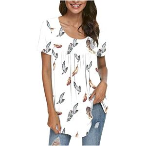 Haolei Tunic Tops for Women UK Clearance,Retro Vintage Floral T Shirt Ladies Crew Neck Casual Longline Shirts Short Sleeve Summer Tee Tops Tie Dye Long Length Pleated Blouse Tunic Tops for Leggings White