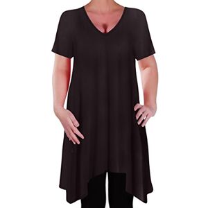 Eyecatch - Olivia Womens Casual V Neck Long Tunic Uneven Hem Plus Size Ladies Flared Top Black Size 14