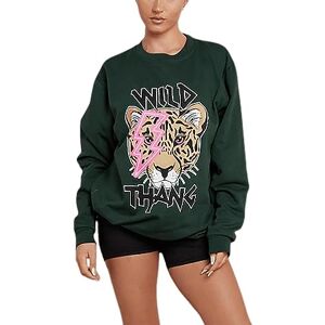 Generic GirlzWalk&#174; Women’s Wild Thang Tiger Lightning Printed Sweatshirt Top - Ladies Long Sleeve Round Neck Casual Summer Fashion Oversized Baggy Pullover Jumper (Bottle Green, 20/22)