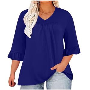 Generic C-547 Royal Blue Teen Girls Short Sleeve Tshirts Loose Fit Long Oversized Tops Tee for Women V Neck Spandex Lounge Ruched Plain Fall Summer Shirts 2024 Clothing 3XL
