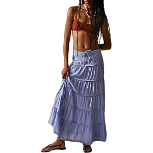 FeMereina Women's Elastic High Waist Boho Maxi Skirt Tiered Long Skirts Drawstring A Line Beach Skirts Summer Ruffle Flowy Skirts (Light Purple, S)