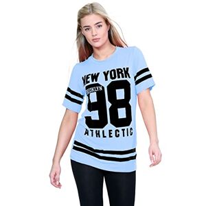 janisramone Womens Ladies New Baseball Newyork 98 Brooklyn Varsity Stripe Print Oversized Baggy T Shirt Top Sky Blue