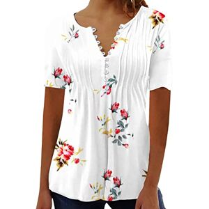 Thank You Cards January Sales Women Summer Tops UK V Neck Button Down Henley Vintage Floral Graphic Short Sleeve Pleated Hide Belly Loose Fit Oversized Dressy Casual Tunic Shirts Saturday Night Fever