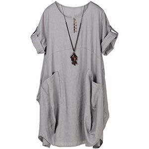 FTCayanz Women's Plus Size Tunic Dress Linen Dresses Summer Baggy T Shirt Dress with Pockets Light Grey XX-Large