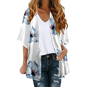 Generic Women Kimono Cardigan Loose Cover Up Fashion Blouse Tops Floral Print Three Quarter Sleeve Casual Sweater Jacket Women Womens Summer Blouses UK