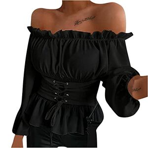 Mothers Day Gifts For Mum Womens Tops Sale Summer Casual Loose Tee T-Shirt Long Sleeve Off-Shoulder Ruffled Elastic Tie Tunic Tops Plus Size Shirt Oversized Babydoll Tunic Tank Tops Basic Blouse