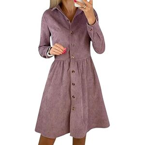 YMING Women Business Corduroy Casual Dress Knee Length Formal Elegant Dress Single Breasted Tunic Lapel Dress Purple S