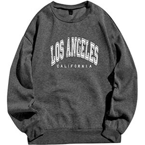 KaloryWee Summer Oversized Sweatshirts Women Crew Neck Sweat Loose Fit Los Angeles Sweatshirt Teen Girls Casual Pullover Tops KaloryWee, Dark Gray, L