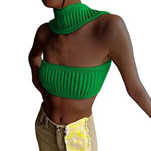 FeMereina Women Strapless Knitted Crop Top Sleeveless Backless Off Shoulde Bodycon Bandeau Top Twist Front Knit Tube Top