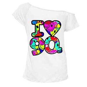Pretty Attitude New Women's Ladies I Love The 90s T-Shirt Fancy Dress Costume Neon Festival Top (White Love 90s, 8)