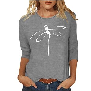 Mothers Day Gifts For Mum Womens Tops Casual Dressy Shirts Dragonfly Printed Round Neck 3/4 Sleeve Summer Vacation T Shirts Plus Size Blouses Shirt Cute Tees Trendy Blouses Tshirt Ladies Henley T-Shirt UK Clearance