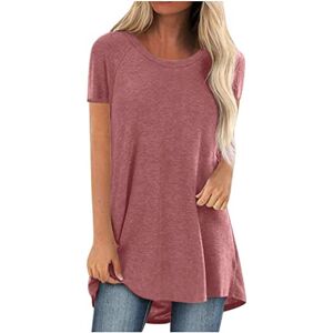 MQYXGS Women Bluse Summer Crewneck Top Short Sleeve T-Shirt Plus Size Loose Shirts Solid Color Tunic Tops Tee Shirt(Pink/20)