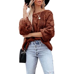 Ancapelion Women’s Long Sleeve Chunky Knit Jumpers Off Shoulder Crewneck Winter Pullover Sweater Jumper Tops for Ladies Clay L