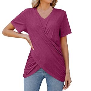 Summer Tops For Women Uk 0323a5958 Women Tops Plus Size Summer Tops Tunic Tops for Women Uk Long Length Blouses Fashion 2022 Plain V Neck Short Sleeve Casual T-Shirt Loose Tops Front Twist Spring Kink Tops Shirts for Work Office
