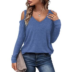 Florboom Off Shoulder Tops for Women V Neck Shirt Casual Plain Long Sleeve Blouse, Blue Size 22 24