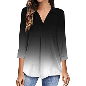 Winter Long Sleeve Shirts For Women Ladies Summer/Autumn Tops Casual V Neck Pleated T-Shirts 3/4 Sleeves Stylish Dating Blouses Vintage Printed Tunic Tops Elegant Smocked Office Shirts UK Size S-XXL