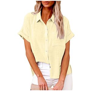 Womens Tops Shirt Plus Size Blouse Summer Casual Cotton Linen Short Sleeve T Shirt Loose Fit Button Down Lapel Solid Tees Oversize Tunic Elegant Tops for Ladies UK Size 22 Beige