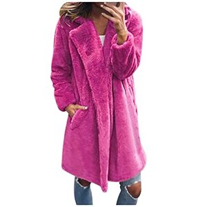 Buetory Womens Oversized Fuzzy Fleece Lapel Long Cardigan Coat Open Front Faux Fur Winter Warm Cozy Fluffy Teddy Outwear(Hot Pink,X-Large)
