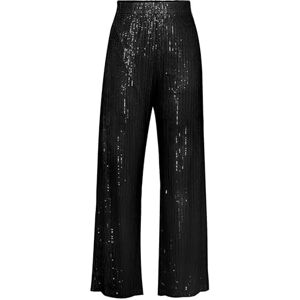 Fylovery Women Sequins Wide Leg Pants Glitter Elastic High Waist Trouser Y2K Sparkle Surface Loose Bottoms Party Clubwear Casual Streetwear (A-Black, M)