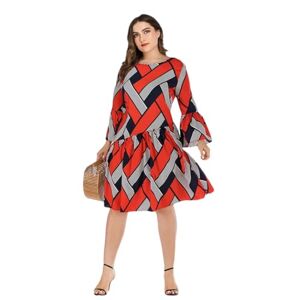 Ornrjfll Spring Women Dress Striped Long Sleeve Dress Lady Dresses O-Neck Summer Plus Size Dress Red XL