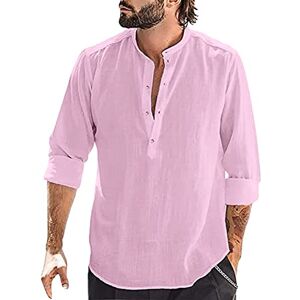 Lomhmn Men's Casual T Shirt 2024 Fahsion Tops Shirt Tee Mens Loose Fitting Shirt Stand Collar Long Sleeve Shirt Short Sleeve Blouses Women (Pink, XXL)