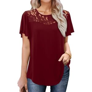 Beluring Women's T-Shirts Short Sleeve Tops Summer Tshirt Loose Elegant Blouses, Burgundy Size 22-24