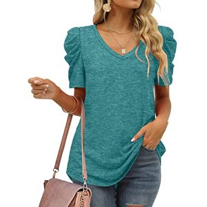 Aokosor Ladies T Shirts Womens V Neck Tops Gigot Sleeve Summer Casual Tee Pine Green Size 22-24