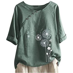 Rikay Summer Linen Tops for Women UK, Bohemian Boho Tops Short Sleeve Linen Tops Crewneck Blouse Oversized Shirts Loose Plus Size Tunic Tops Casual Solid Elegant Baggy Tshirt