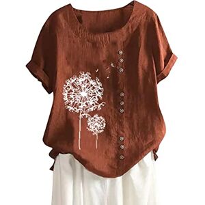 Ladies Gym Top Tops & T-Shirts, for 8 Year Girl Women's Cotton and Linen Summer Autumn Retro Casual Loose Short-Sleeved T-Shirt Plus Size Tops for Women Oversized Sweatshirt Blouses(Brown,L)