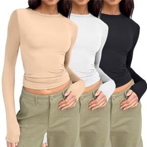 Asiyan Pack Of 3 Slim Fit Tops, Casual Round Neck Long Sleeve Shirt, Women's Basic T-shirt, Crop Top, Tee Shirt, Women's Long Sleeve Shirt, Round Neck Cropped Tee, Women's Casual Shirts Womens Casual ( Color