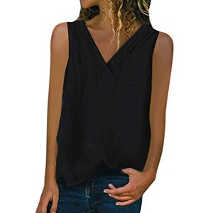 Lulupi Women'S Shirt 0325 Lulupi Womens Summer Sleeveless V-Neck Blouse Casual Cotton Linen Tops T-Shirt Loose Solid Color Cool Basic Vest Summer Must-Haves Black