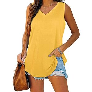 WEAREWE Summer Sleeveless Shirts Womens Tank Tops Cami Vest V Neck Casual Flowy Yellow XXL