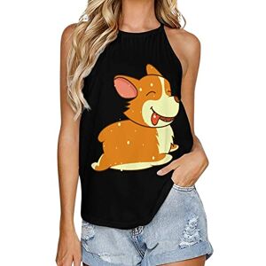 Generic041 Funny Corgi Fashion Tank Top for Women Summer Crew Neck T Shirts Sleeveless Yoga Blouse Tee L