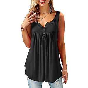 Beluring Women Sleeveless V Neck Top Vest Button up Tunic T Shirt Blouse Black Size 22 24