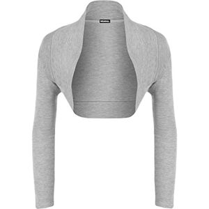 WearAll Womens Plus Size Plain Long Sleeve Cropped Ladies Shrug Bolero Cardigan Top Grey 8-10
