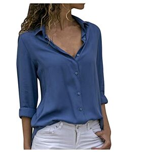 Generic Business Shirts for Women UK Long Sleeve Solid Colour Button Down Collared Neck Shirts Ladies Summer Casual Loose Fit Tunics Dressy Going Out Blouse Blue