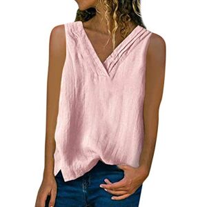 Lulupi Women'S Shirt 0325 Lulupi Womens Summer Sleeveless V-Neck Blouse Casual Cotton Linen Tops T-Shirt Loose Solid Color Cool Basic Vest Summer Must-Haves Pink