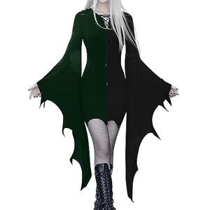 DGZTWLL Women Halloween Gothic Witch Vintage Dress Plus Size Sexy Long Batwing Sleeve Lace Up V-Neck Bandage Bodycon Dresses, J1-black, Medium