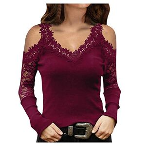 Women Tunic Tops Off Shoulder Short Sleeved Commuting Pullover V-Neck Lace Bottoming Blouse Clothes for Valentine's Day Easter