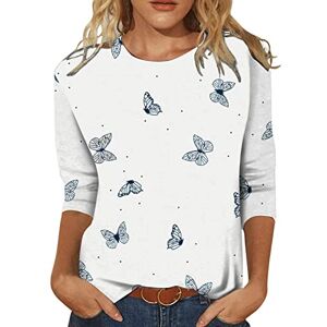 Hzmm Long Sleeve Tee Shirt Womens Casual Fashion Butterfly Printing O Neck Three Quarter Sleeve Tops T Shirt Autumn Slim Travel Blouse Tunic for Women White