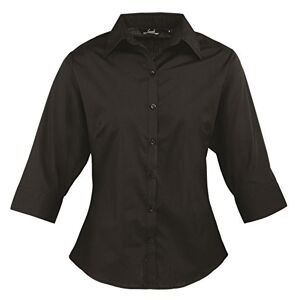 Premier Workwear Women's Ladies Poplin 3/4 Sleeved Blouse, Black, 14 UK