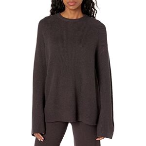 The Drop Alice Crewneck Back-Slit Ribbed Pullover Sweater, Chocolate, L