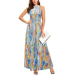 STYLEWORD Women's Floral Print Sleeveless Off Shoulder Elegant Summer Dress Ladies Halter Neck Maxi Long Dress(Floral31,XXL)