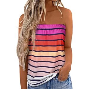 Edhomenn Women Loose Sleeveless Tube Tops Summer Bandeau Tank Tops Y2k Beachwear (A-Multi-color Stripes, XL)