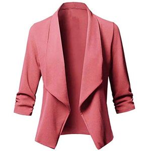 Women Suit Jackets TUDUZ Ladies Solid Waterfall Open Front Cardigan 3/4 Sleeve Lapel Blazer Coat(Pink,XL)