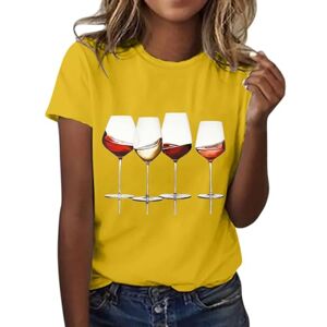 Generic Short Sleeve Blouse for Women UK Wine Glass Print Round Neck Tops Ladies Summer Baggy T Shirts Casual Dressy Going Out Tunics
